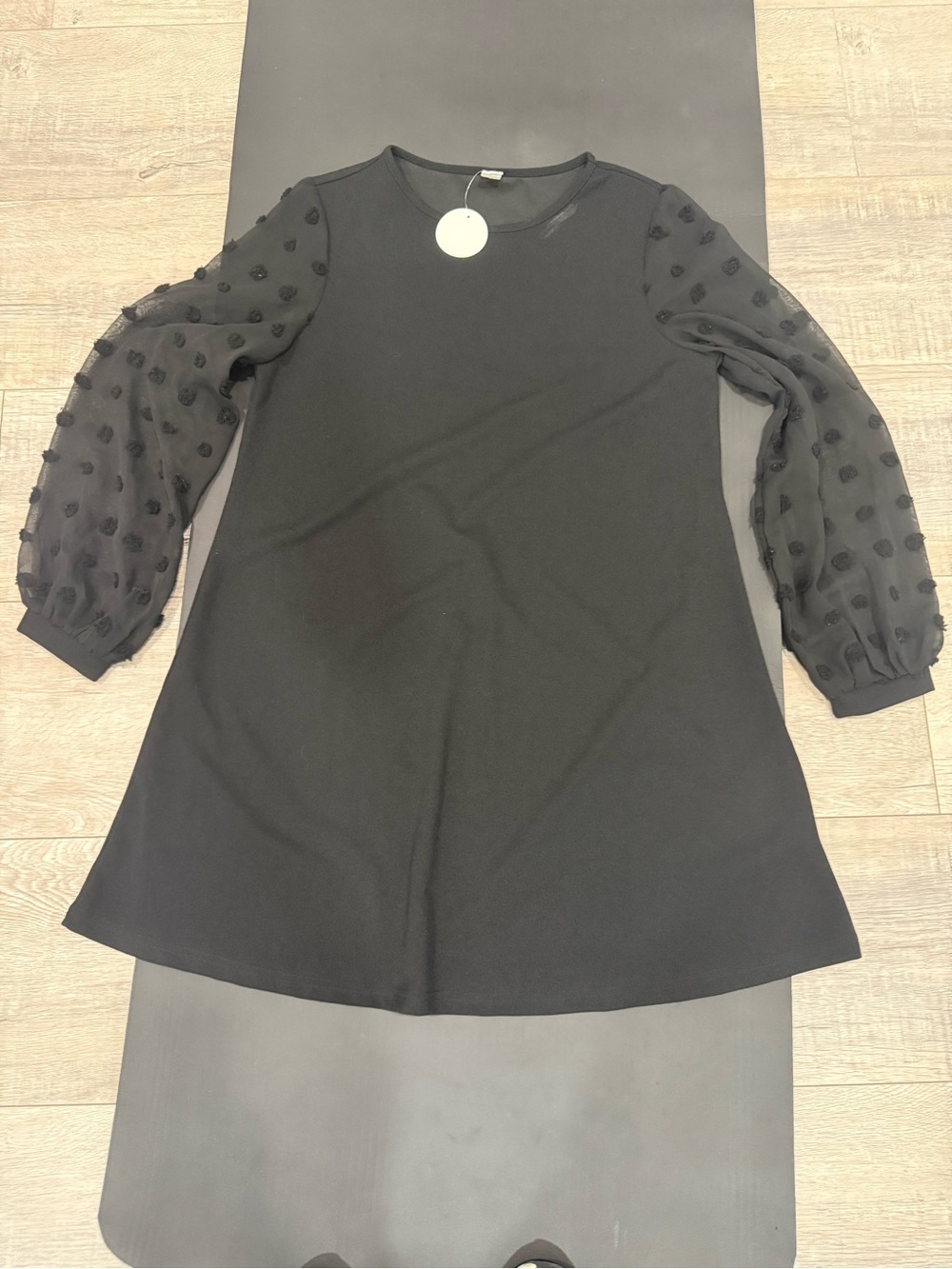 Women’s Black Dress with Sheer Dot Sleeves